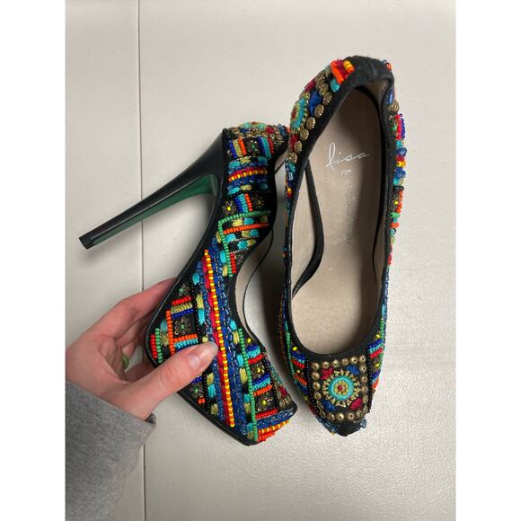 LISA FOR DONALD J. PLINER Alexis Beaded Platform Pump Size 7 Multicolor Slip-On - Picture 4 of 12